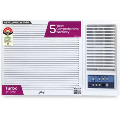 Godrej 1.5 Ton 5 Star Inverter Window AC | 100% Copper Condenser | Turbo Mode | i-sense Technology | 5 Years Warranty (WIC 18F5TG WA, 2026 Model - New BEE Star Rated) White
