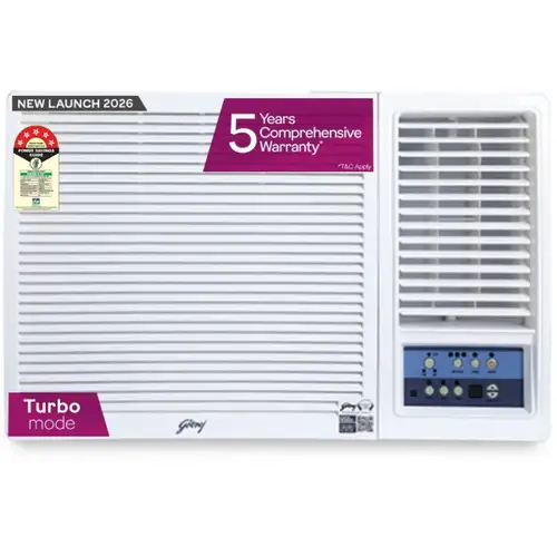 Godrej 1.5 Ton 5 Star Inverter Window AC | 100% Copper Condenser | Turbo Mode | i-sense Technology | 5 Years Warranty (WIC 18F5TG WA, 2026 Model - New BEE Star Rated) White