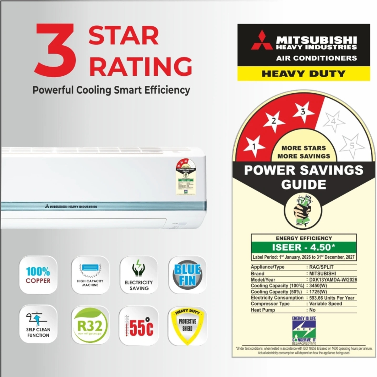 MITSUBISHI HEAVY INDUSTRIES 2026 Model 1.75 Ton 3 Star Split Hyper Inverter AC (DXK21YAMDA-W, White) - Image 9