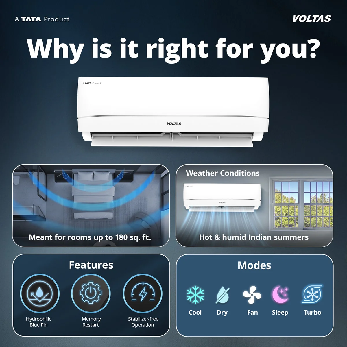 Voltas Split Air Conditioner, 1.5 Ton, 3 Star - 183INV Vectra Zenith Silver - Image 9