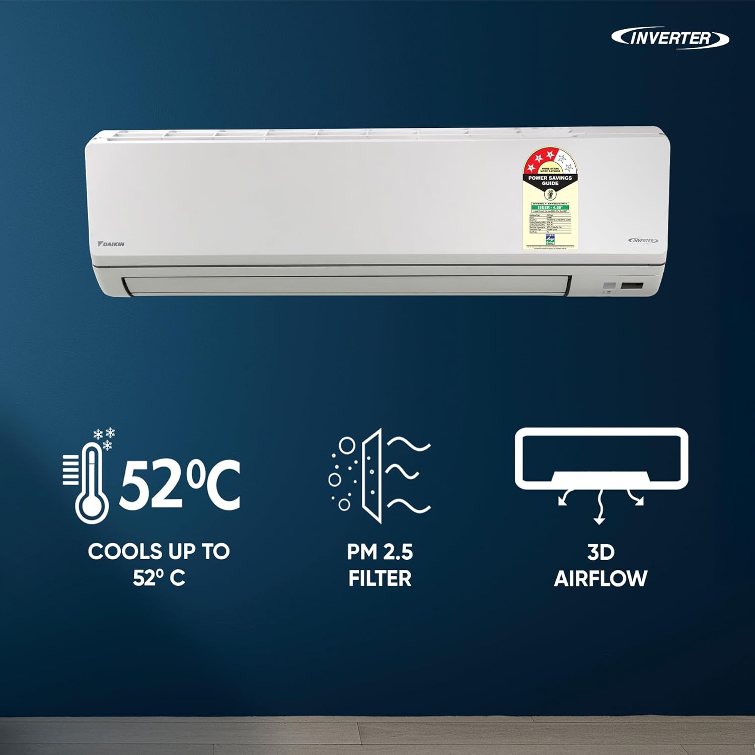 Daikin 2.6 Ton 3 Star Inverter Split AC (Copper, PM2.5 Filter, FTKL90XV16, White) - Image 5