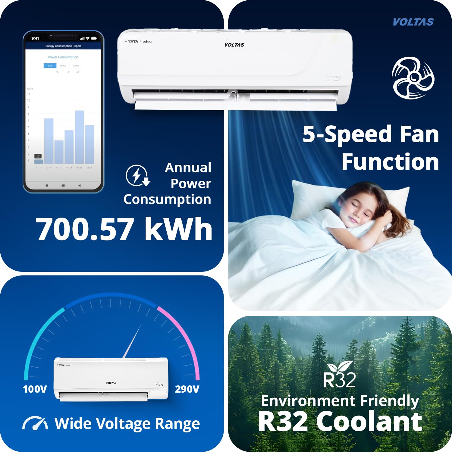 Voltas 1 Ton 3 Star, Fixed Speed Split AC (Copper, LED Display, Anti-dust Filter, SAC 123 Vectra Elegant, White) - Image 4