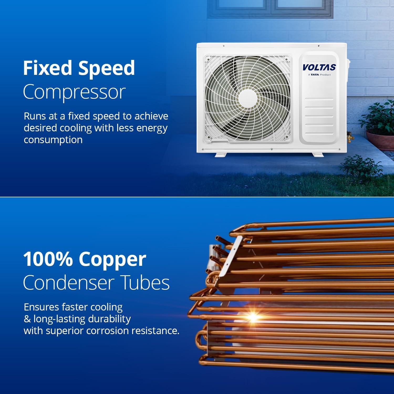 Voltas 1 Ton 3 Star, Fixed Speed Split AC (Copper, LED Display, Anti-dust Filter, SAC 123 Vectra Elegant, White) - Image 6