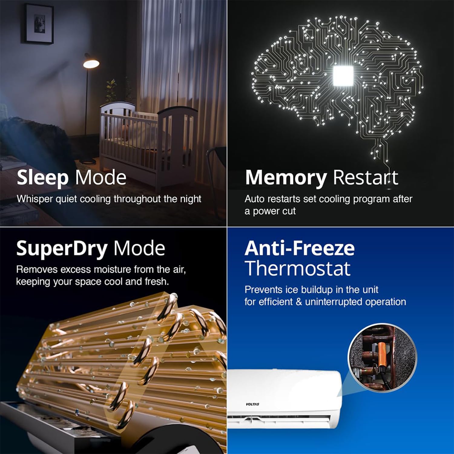 Voltas 1 Ton 3 Star, Fixed Speed Split AC (Copper, LED Display, Anti-dust Filter, SAC 123 Vectra Elegant, White) - Image 3