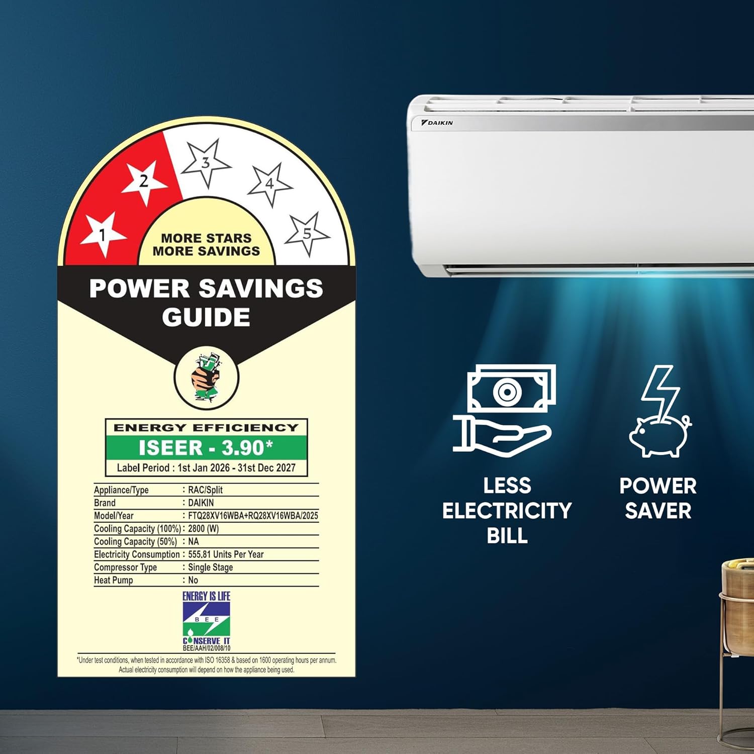 Daikin 0.8 Ton 2 Star, New Star rated,Fixed Speed Split AC (Copper, PM2.5 Filter, FTQ28XV16, White) - Image 6