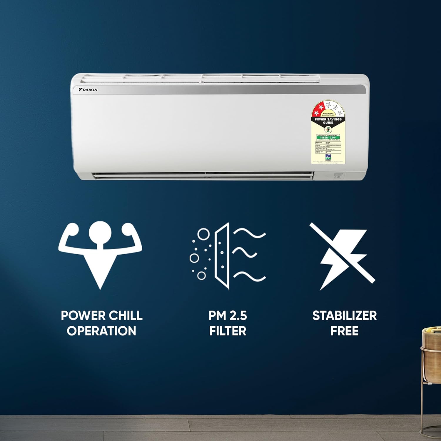 Daikin 0.8 Ton 2 Star, New Star rated,Fixed Speed Split AC (Copper, PM2.5 Filter, FTQ28XV16, White) - Image 2