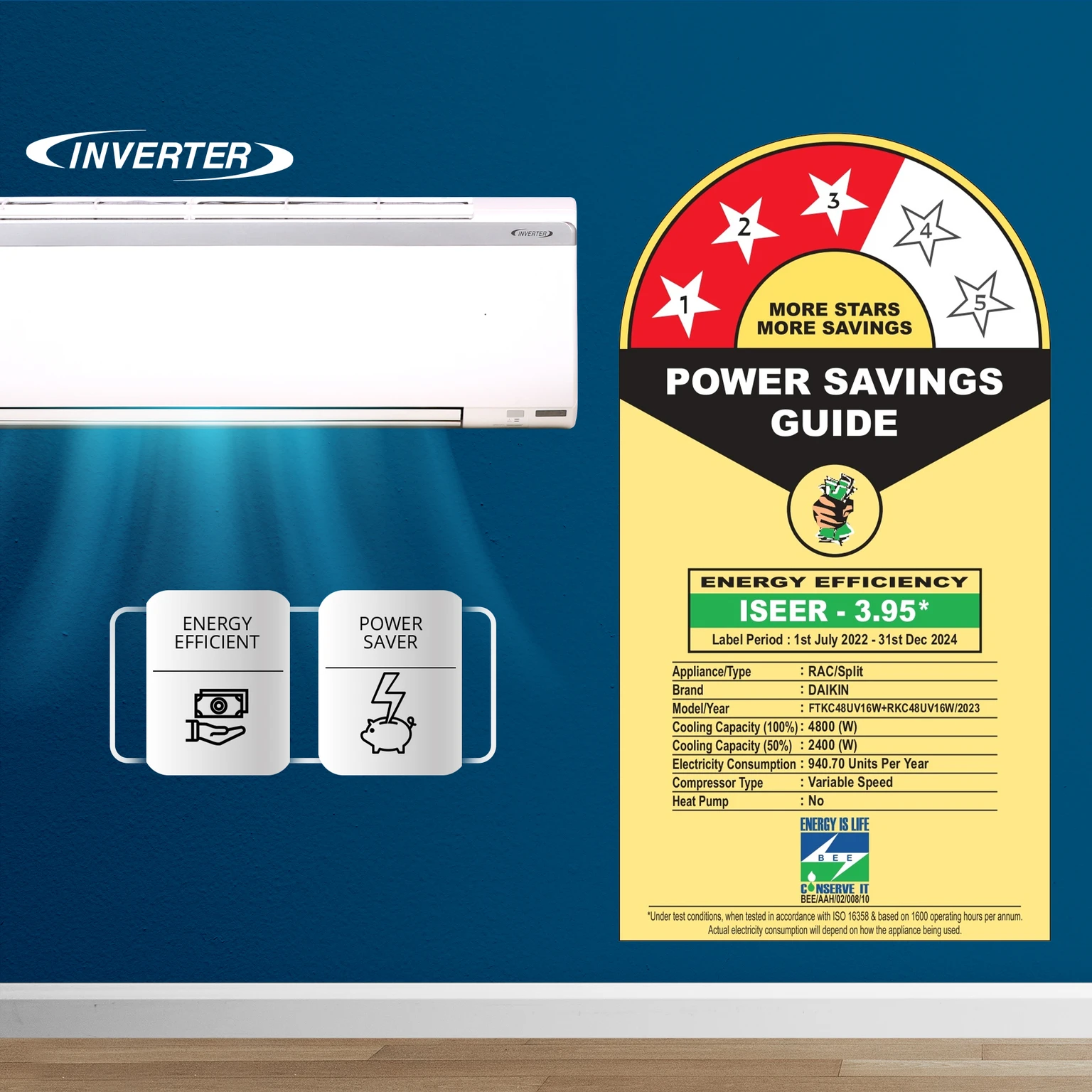 Daikin Model 1.4 Ton 3 Star Split Inverter AC (FTKC48UV16W, White) - Image 4