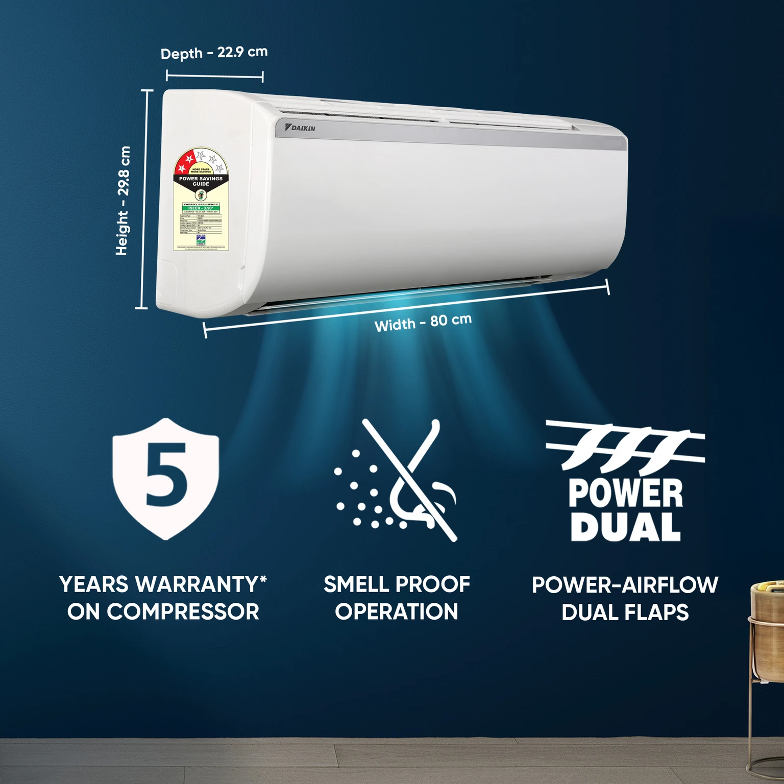 Daikin 2026 Model 0.9 Ton 2 Star Split Fixed Speed AC (FTQ30XV16VBB+RQ30XV16VBA, White) - Image 2